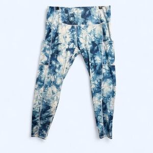 XXL Athleisure Blue Tie Dye Workout Leggings Yoga Gym Pants High Waist Pockets